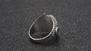 Detailed view of the vintage punk ring featuring nautical scales and crescent engravings