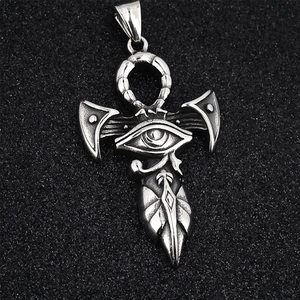 Vintage roestvrijstalen Ankh Oog van Horus hanger met verouderde zilveren afwerking