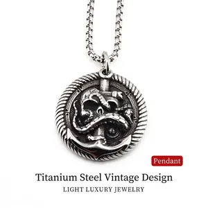 Vintage Nautical Skull Anchor Octopus Pendant Necklace For Men Stainless Steel Gothic Pirate Jewelry Antique Silver Neck Ornament