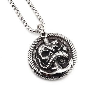 Retro stainless steel skull octopus anchor pendant necklace with vintage round box chain