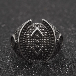Vintage punk men's stainless steel ring with nautical anchor and shield engraving