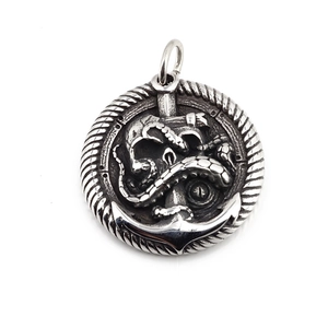 Vintage nautical necklace pendant featuring a gothic skull, anchor, and octopus tentacles