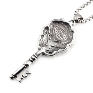 Collier clé couronne rétro avec pierre grenat en argent vintage et chaîne box
