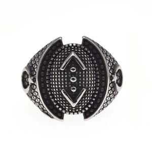 Retro punk titanium steel men's ring featuring a nautical anchor shield with scale texture