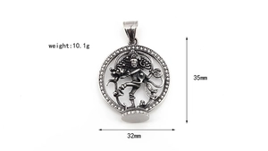 Detailed view of Medusa pendant measuring 35mm by 32mm with sparkling cubic zirconia