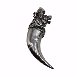 Vintage stainless steel wolf head and fang pendant necklace for men hip-hop fashion style