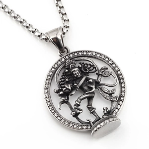 Vintage Medusa pendant necklace in oxidized stainless steel with zircon stones on round chain