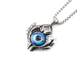 Vintage punk devil eye pendant necklace in stainless steel with blue dragon eye bead