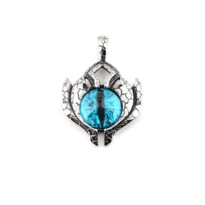 Vintage punk devil's blue eye pendant with cracked silver finish on stainless steel
