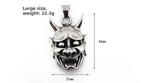 Detailed size chart of the large stainless steel Hannya mask pendant for men