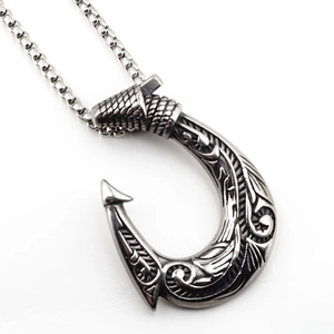 Vintage Wikinger Angelhaken Halskette aus Edelstahl mit Tribal Gravuren für Herren