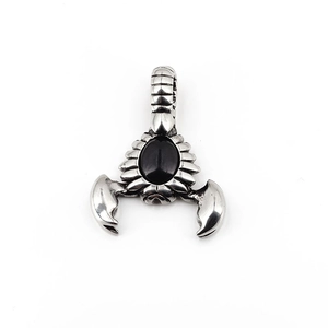 Punk style scorpion pendant necklace in silver stainless steel with black oval gemstone