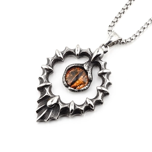 Collier avec pendentif œil de tournesol gothique en acier inoxydable argent vieilli