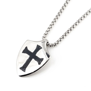 Vintage Titanstahl Paladin Schild Kreuz Anhänger Halskette Für Herren Gothic Punk Schild Anhänger Schmuck Ohne Box