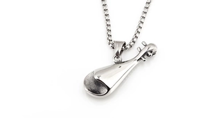Detailed close-up of a stainless steel Pipa musical instrument pendant necklace