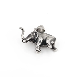 Vintage titanium steel elephant pendant necklace with detailed textures and ornate saddle