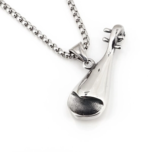 Retro stainless steel Pipa musical instrument pendant necklace with box chain for men