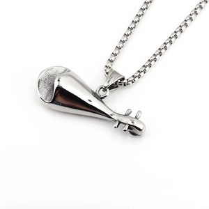 Pipa lute pendant necklace in polished titanium steel with elegant box chain jewelry