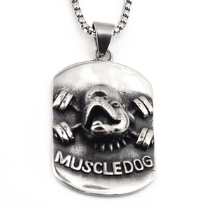 Collana piastrina bulldog manubrio in acciaio vintage con ciondolo in rilievo