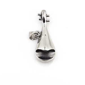 Chinese pipa musical instrument pendant in polished vintage stainless steel