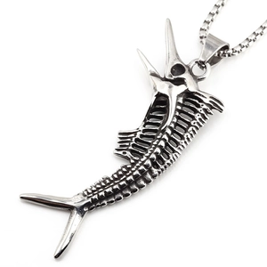 Industrial punk swordfish skeleton pendant necklace made of silver stainless steel