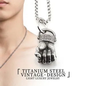 Vintage Titanium Steel Fist Pendant Necklace For Men Women Punk Streetwear Retro Silver Hip Hop Gothic Jewelry Accessory