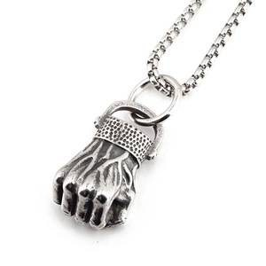 Retro titanium steel fist pendant necklace with silver box chain for men and women
