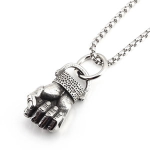 Retro titanium steel clenched fist pendant necklace with metal box chain for men and women