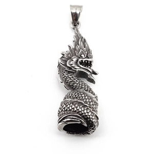 Collier pendentif dragon vintage en finition argent rétro pour homme, accessoire hip hop