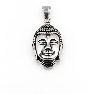 Ethnic Buddha head pendant necklace in retro polished stainless steel for men and women