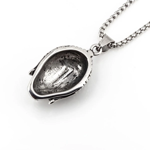 Gothic punk silver Buddha head pendant necklace with vintage finish box chain jewelry