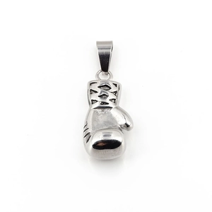 Polished silver boxing glove pendant in solid stainless steel with lace-up detail