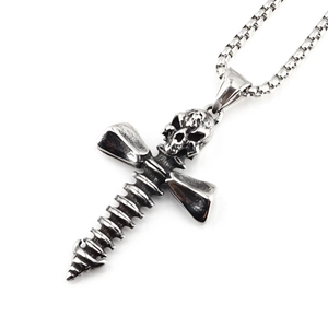 Punk style stainless steel skull cross pendant necklace with box chain for men