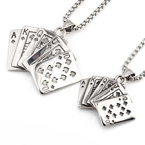 Vintage Titanstahl Pokerkarte Anhänger Halskette Royal Flush Pik A K Q J 10 Anhänger Retro Herren Hip Hop Schmuck Geschenk