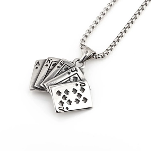 Vintage Herren-Halskette aus Edelstahl mit einem Royal Flush Poker-Pik-Anhänger