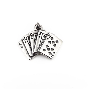 Vintage Edelstahl Royal Flush Poker Anhänger Kette mit Pik Ass König Dame Bube Zehn