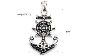 Detailed view of the vintage nautical anchor and helm pendant with dimensions and weight