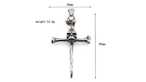 Detailed specs of the vintage gothic skull cross pendant with dimensions and weight info