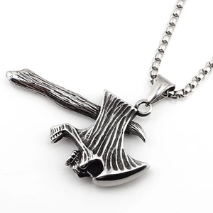 Hip hop skull axe pendant necklace made of durable titanium steel with a sleek box chain