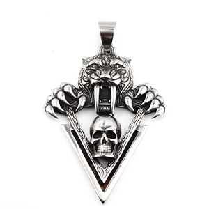 Pendentif gothique tête de tigre et crâne en acier inoxydable de style punk vintage