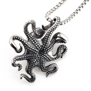 Pendentif poulpe Cthulhu vintage en argent antique avec chaîne pour hommes et femmes