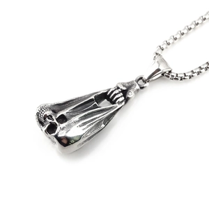 Collier tête de mort gothique en argent rétro avec chaîne à mailles pour hommes