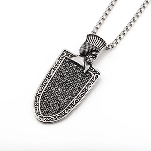 Retro hip hop pharaoh pendant in silver finish with black crystal inlay on box chain