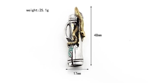 Detail showing vintage pendant dimensions 48x17mm and 25.1g weight with snake design