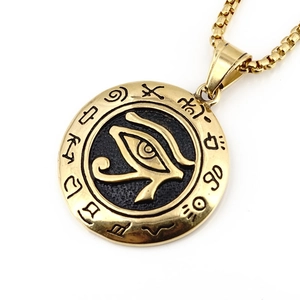 Collier vintage avec pendentif Œil d'Horus doré et chaîne maille vénitienne