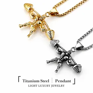 Collana con Ciondolo Uomo Muscoloso Sollevamento Pesi in Acciaio Inossidabile per Uomo Gioielli Sportivi per Appassionati di Fitness