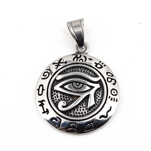 Pendentif Œil de Horus vintage en acier inoxydable avec gravures égyptiennes