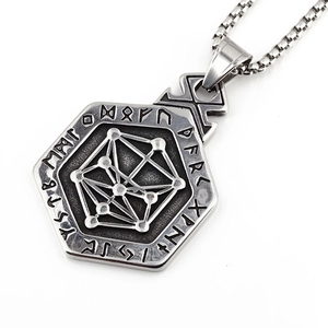 Nordic Viking rune totem pendant necklace in vintage stainless steel with box chain for men