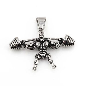 Collana con manubrio argento e ciondolo uomo muscoloso che solleva pesi fitness