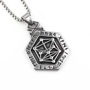 Nordic Viking rune totem pendant necklace in vintage steel with geometric star design